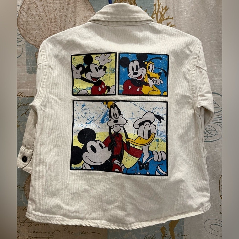Disney Mickey And Friends 2T‎ Button Jean Jacket Colorful Creme Boy Girl Toddler